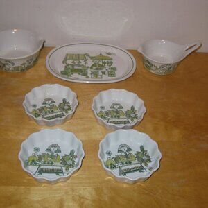 7 Figgjo Market Norway Turi Green Plate Serving Dish Bowl Sauce Gravy Vintage